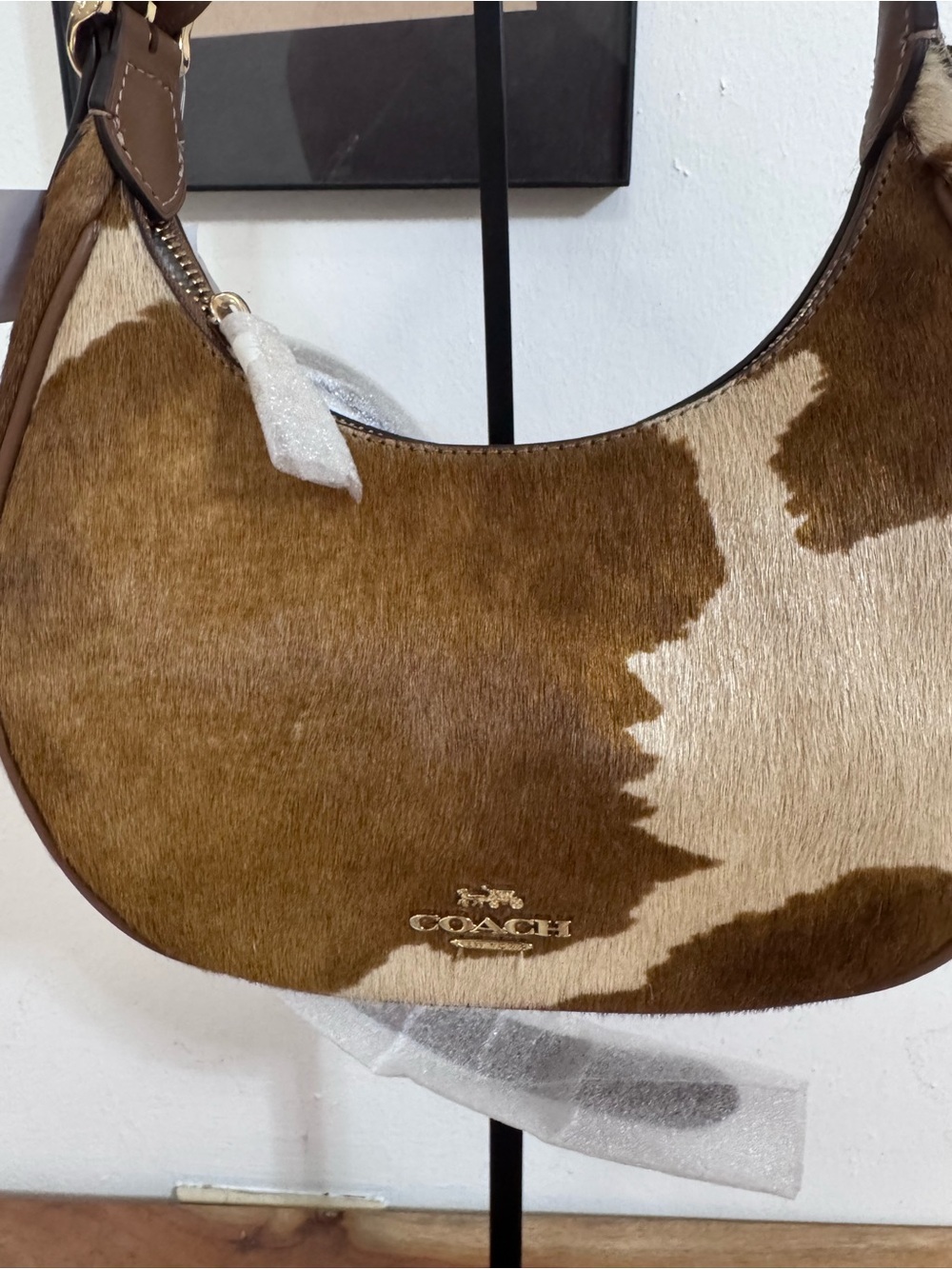 Coach Cowhide Crescent Shoulder Bag in Brown and Cream - Picture 5 of 6